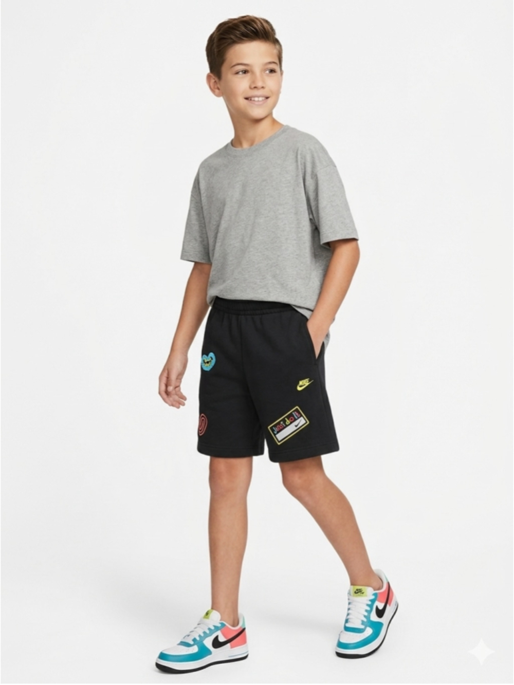 Nike Boys Icon Fleece A.I.R. Graphic Patch Shorts Black Y2K Streetwear Retro 943